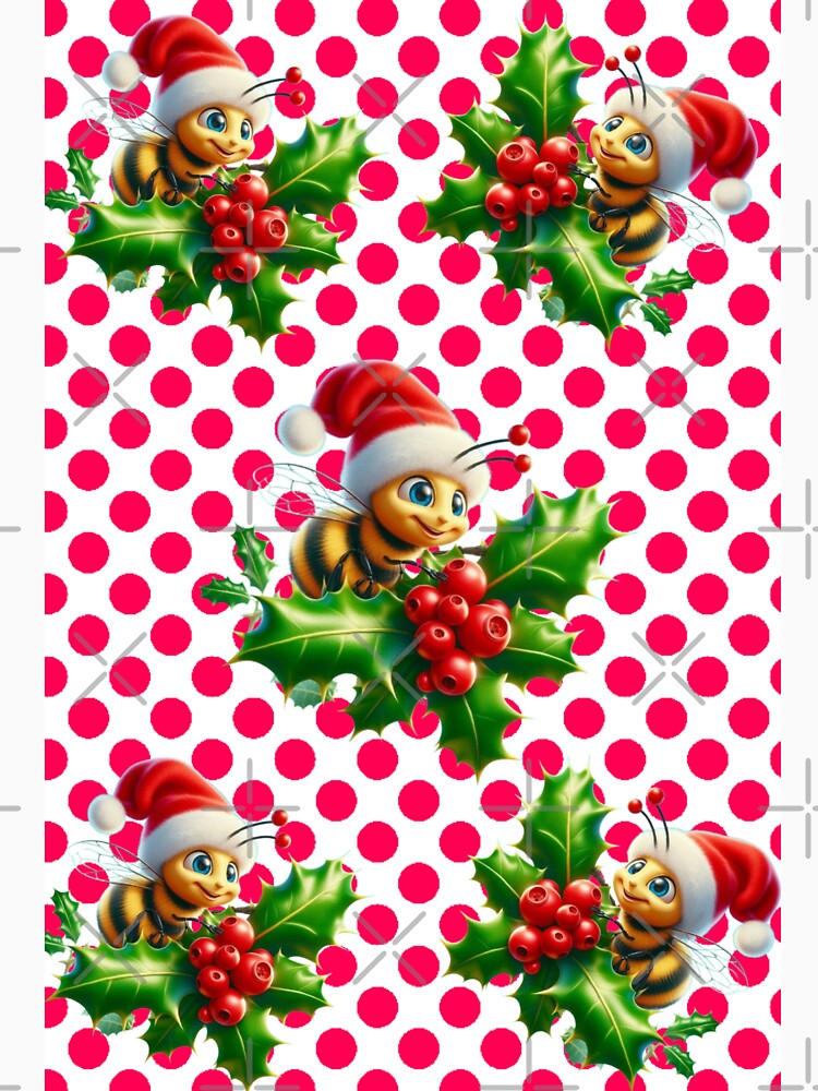 Cute Christmas Bee Seamless Pattern with Santa Hat and Holly by HopeAndHustle