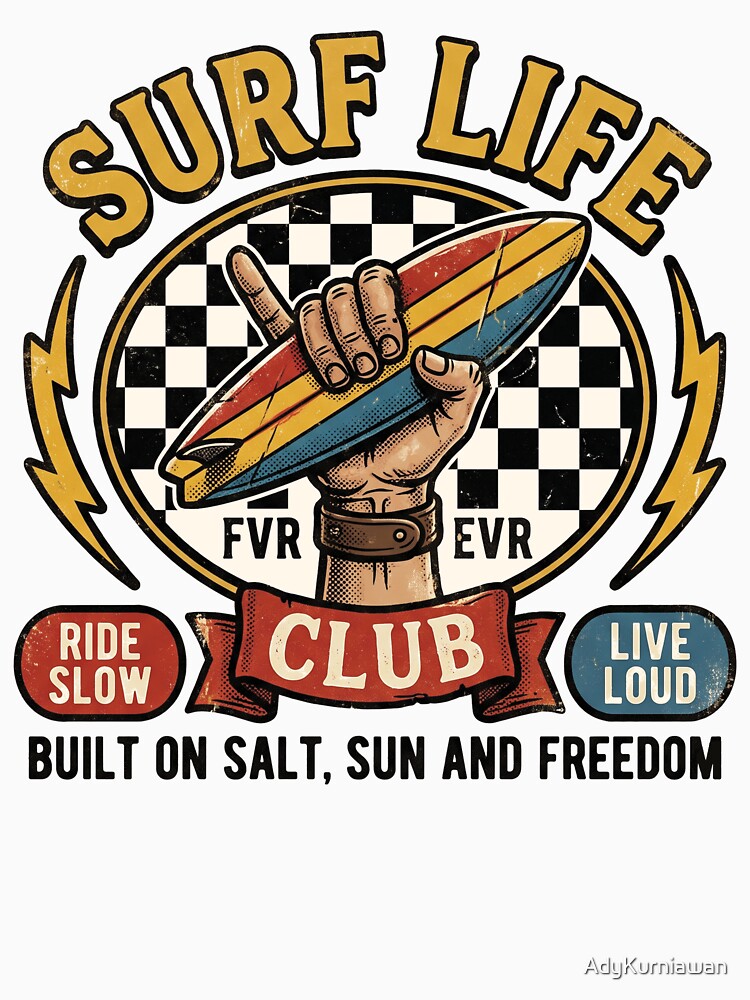 Surf Life Club Retro Checkerboard Beach Aesthetic Graphic by AdyKurniawan