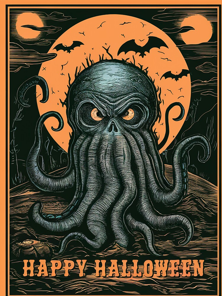 Retro Happy Halloween Tentacle Monster Greeting Card by DreamCraze