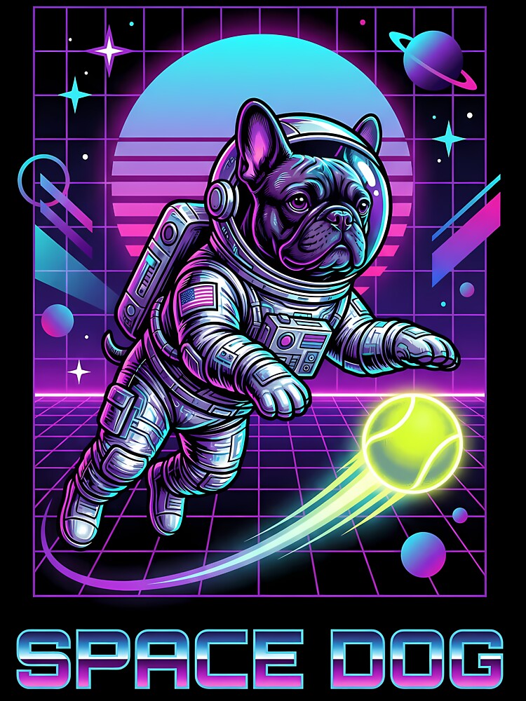Space Dog French Bulldog - Retro 80s Synthwave Astronaut by LIGHT-CANVAS