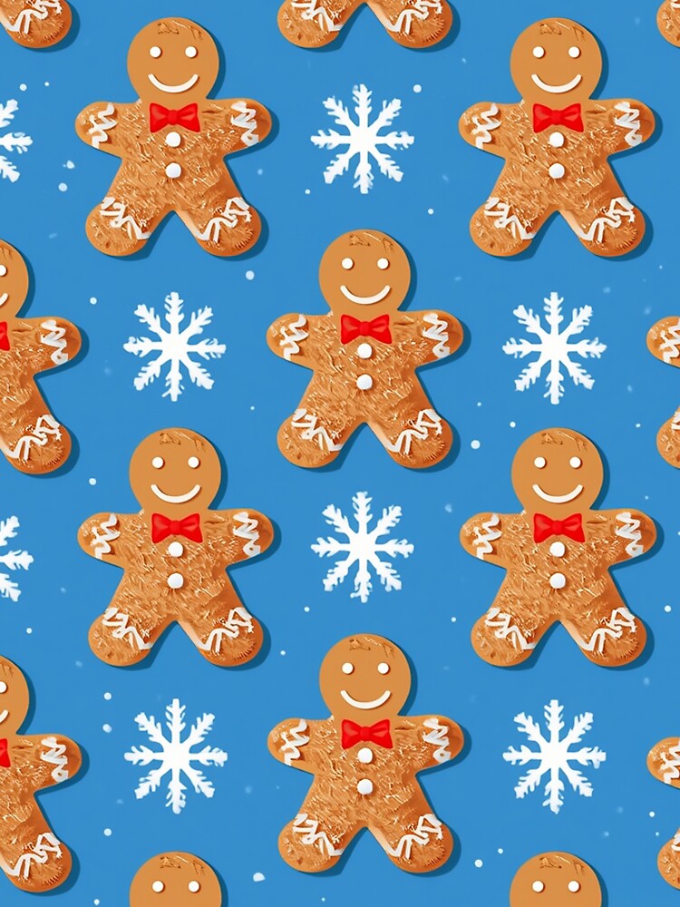 Gingerbread Men and Snowflakes – Cute Christmas Pattern with Smiling Cookies and Festive Blue Background by PixelVibe782