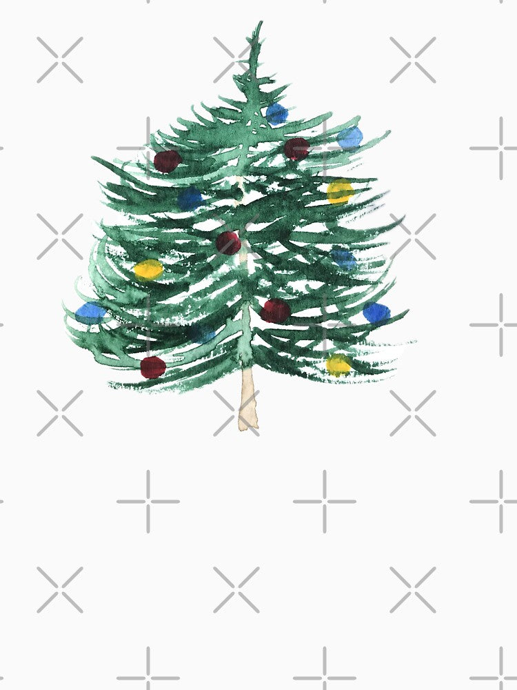 Watercolor Christmas Tree Pattern with Colorful Baubles – Festive Holiday by Monika Howarth