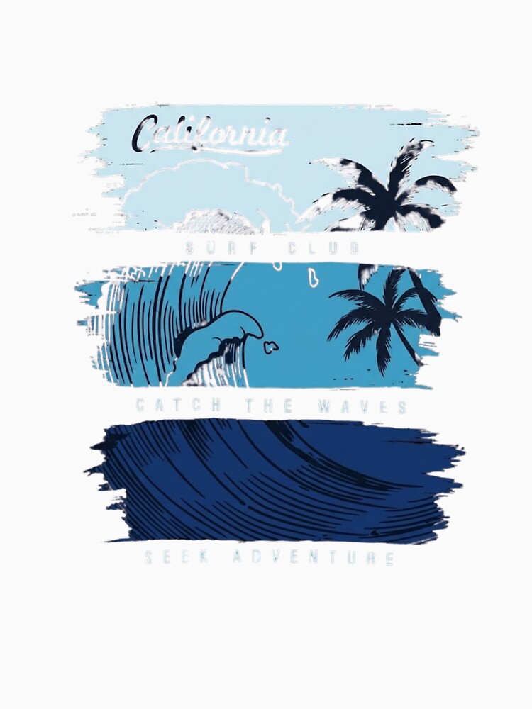 Vintage California Surf Club Graphic with Blue Brushstroke Waves by PACS0011