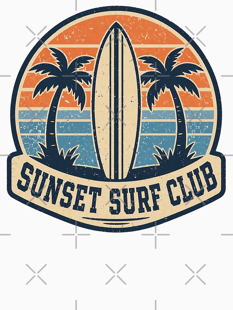 Sunset Surf Club Vintage Badge – Retro Beach Surfing Graphic Design by SaDesign99