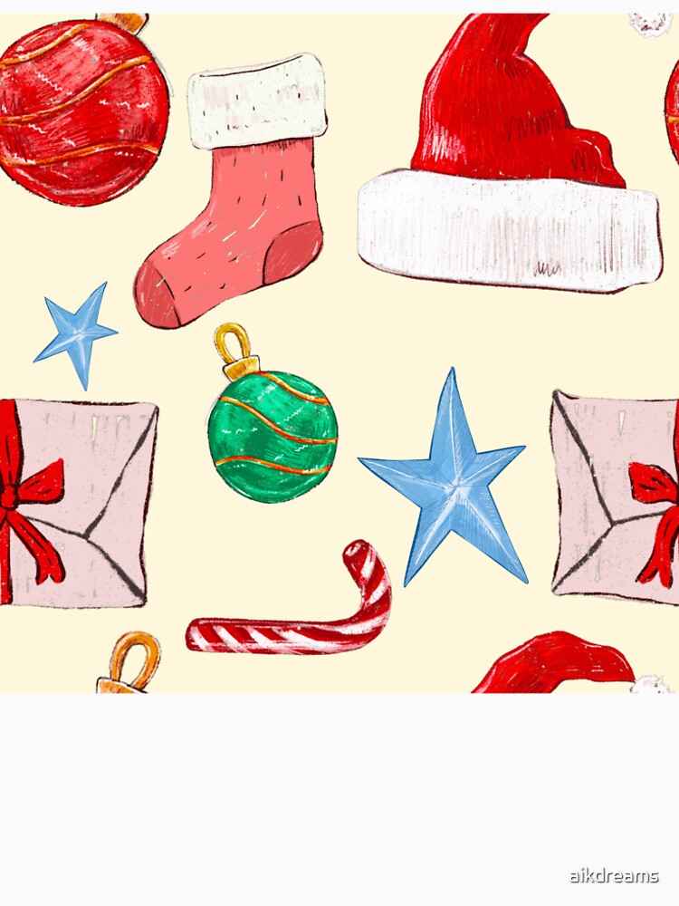 Cute Christmas Seamless Pattern with Holiday Elements by aikdreams