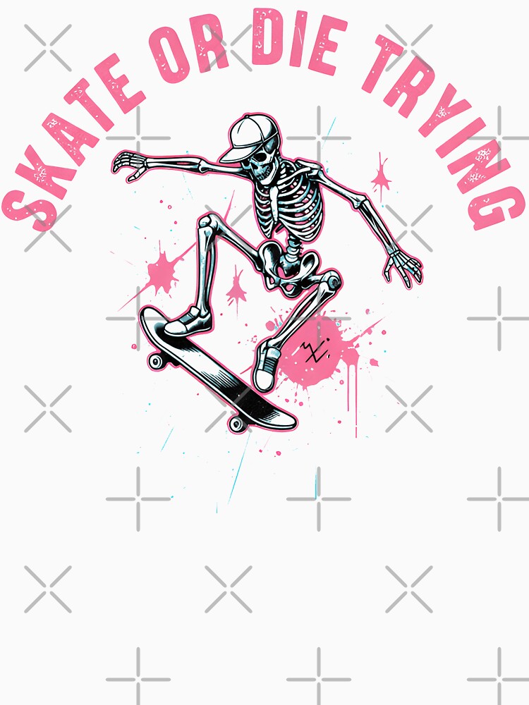 Skate or Die Trying Vintage - Retro Skeleton Skater Grunge Art by Axivra