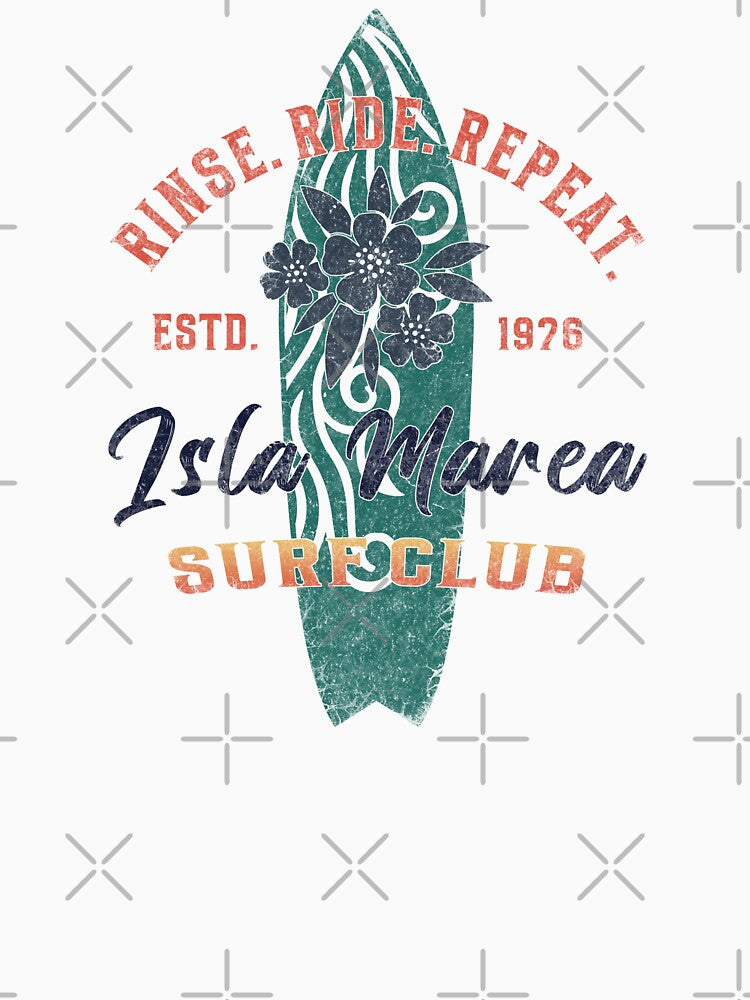 Copy of Isla Marea Surf Club – Rinse. Ride. Repeat. Distressed Surf Tee (Light Fabrics) by EpochFusion