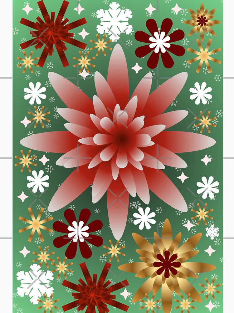 Red Gold Holiday Floral Burst Artwork for Christmas Gifts by HopeAndHustle
