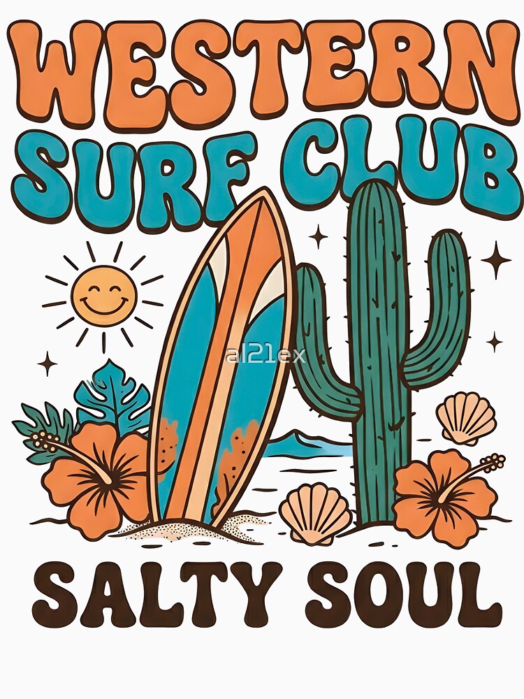 Western Surf Club T-Shirt - Retro Coastal Cowgirl Aesthetic by al21ex