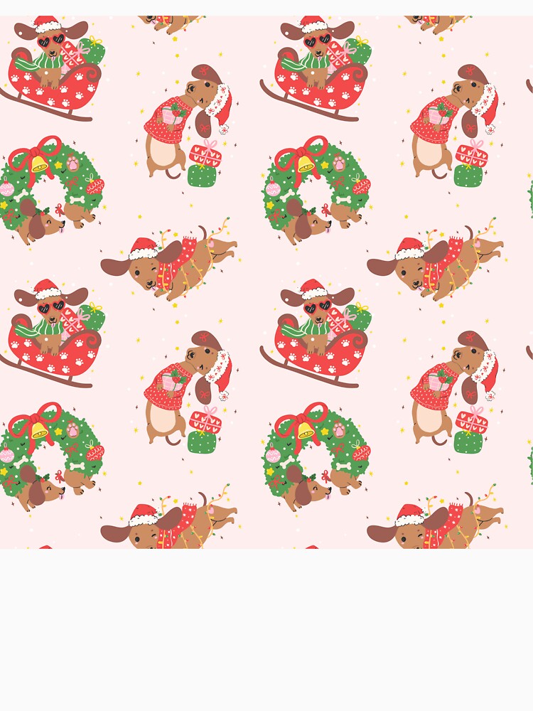 Christmas Dachshund Pattern — Cute Sausage Dog in Pink & Red Holiday Design by LuckyStarShop7