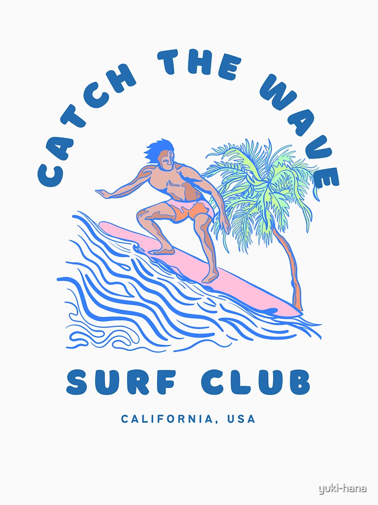 Vintage Surfing Art With Palm Tree Catch The Wave Illustration by yuki-hana