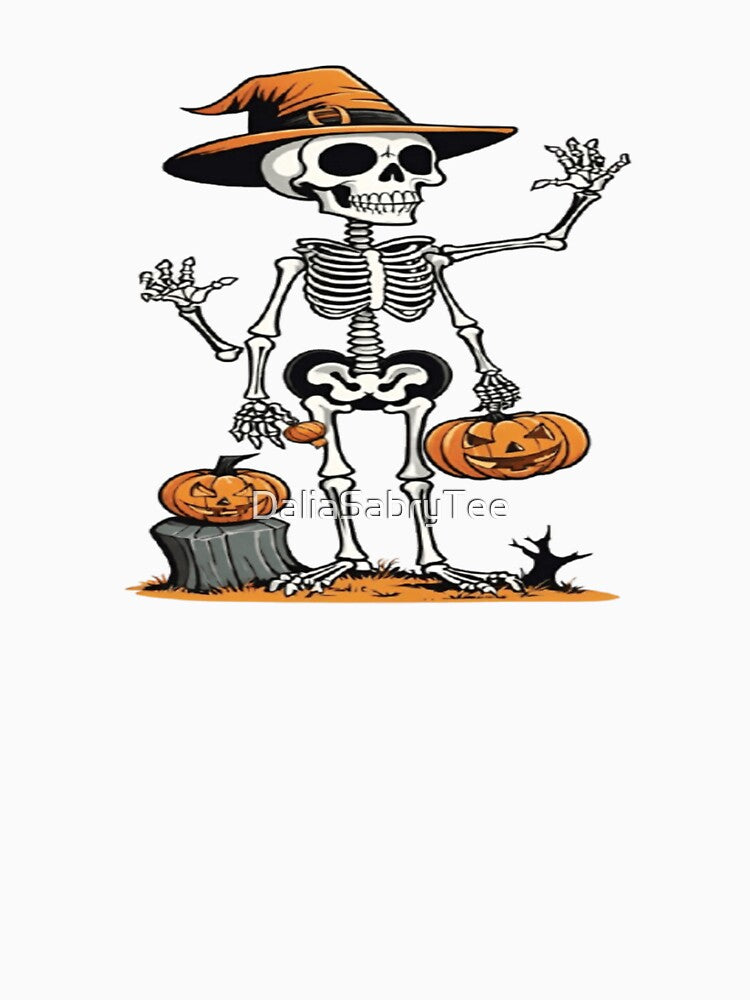 Halloween skeleton with pumpkins. by DaliaSabryTee