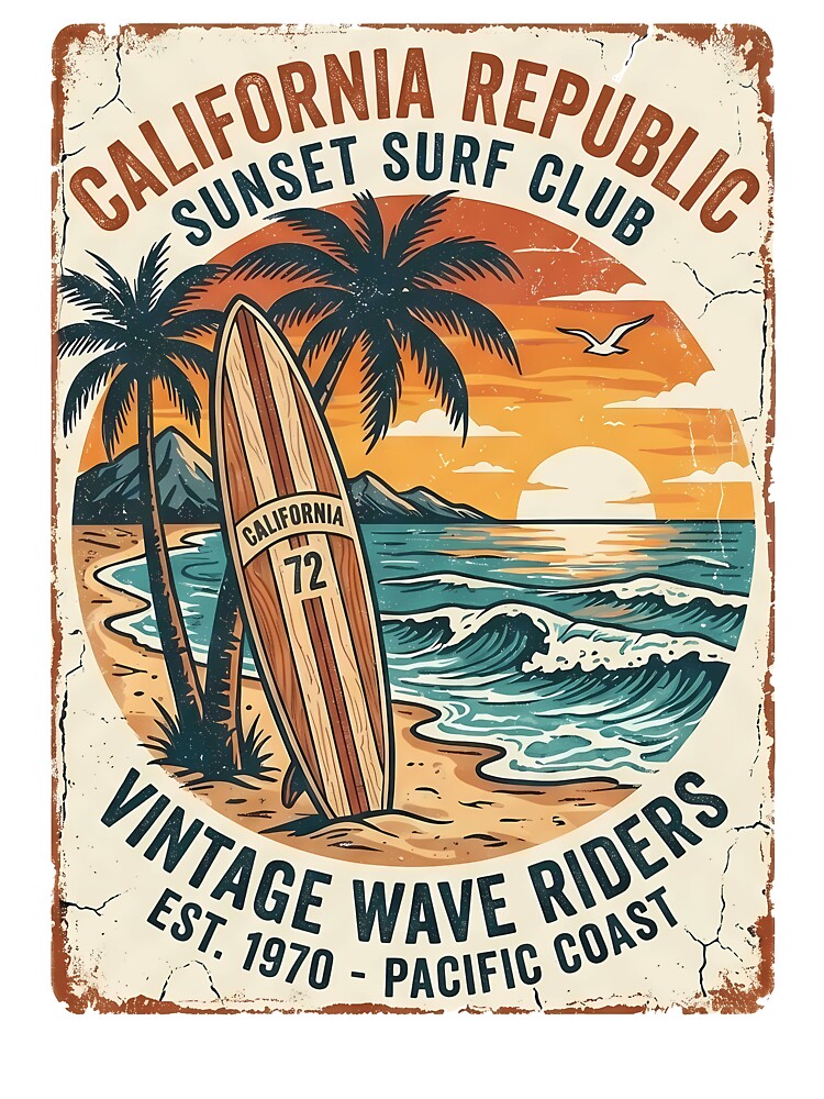 Vintage California Surf Club Retro Sunset T-Shirt Design by BCW