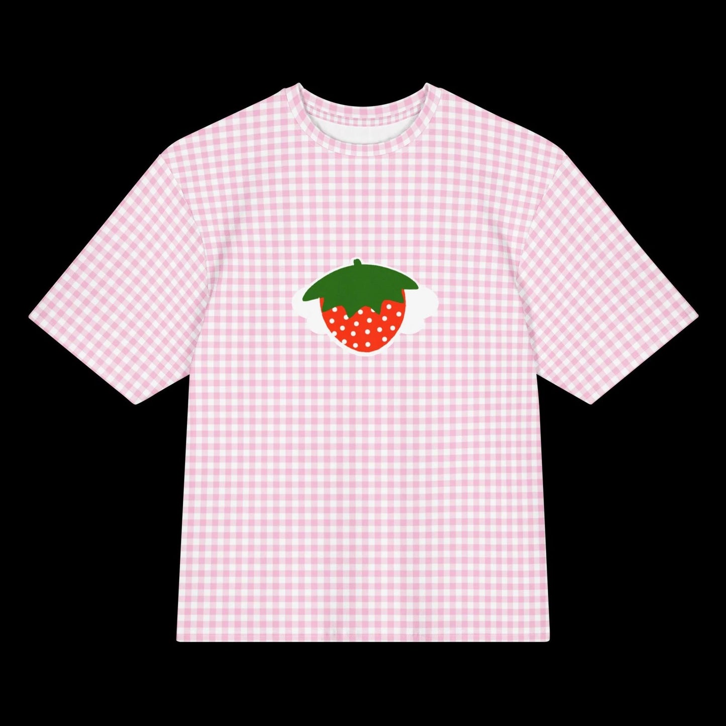 Oversized kawaii strawberry pink gingham cotton t-shirt