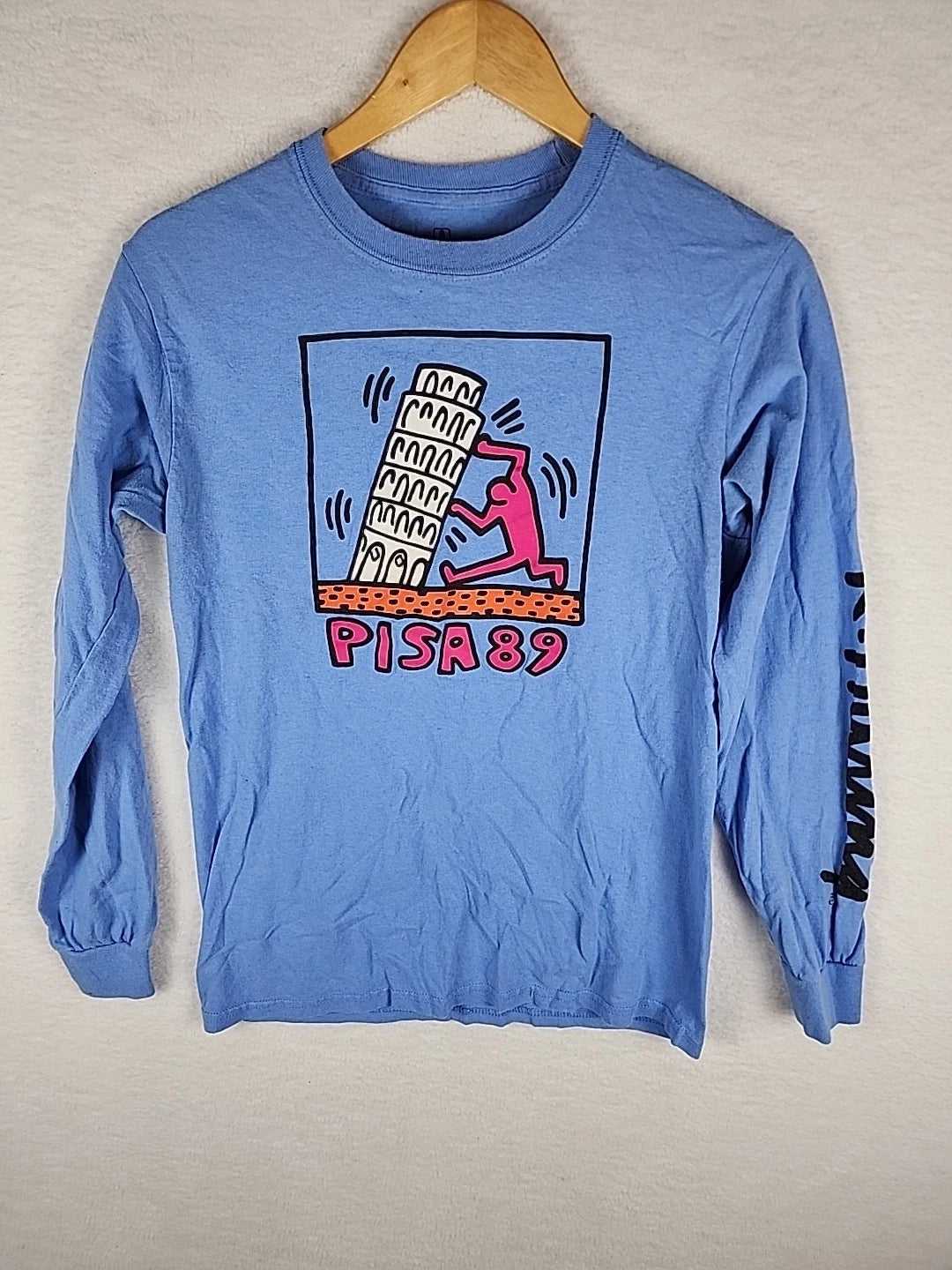 Vyg? Keith Haring Pisa 89 Shirt Blue Pink Leaning Tower Long Sleeve Size Small