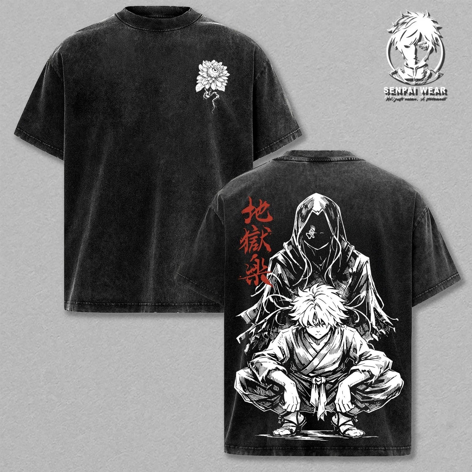 Vintage Hells Paradise Gabimaru Washed T Shirt Anime Graphic Tee Unisex Retro