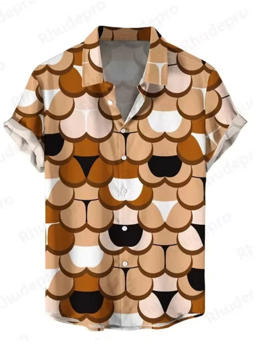 Mens Button Down Shirts Funny Bottom Printed Hawaiian Tops Novelty Ugly Gag Gift