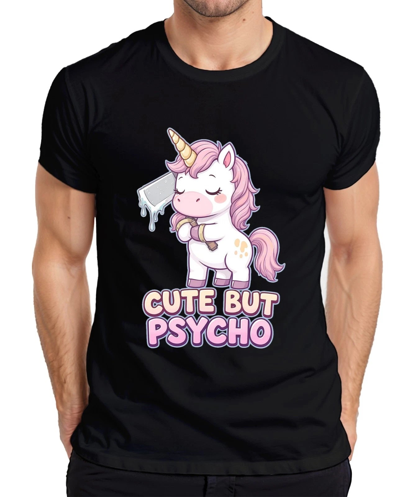 Cute But Psycho Unicorn Unicorn Kawaii Halloween Funny Mens T-Shirt