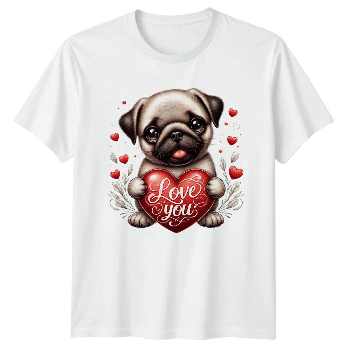 Love You Pug Puppy T-Shirt Kawaii Dog Lovers Valentines Day