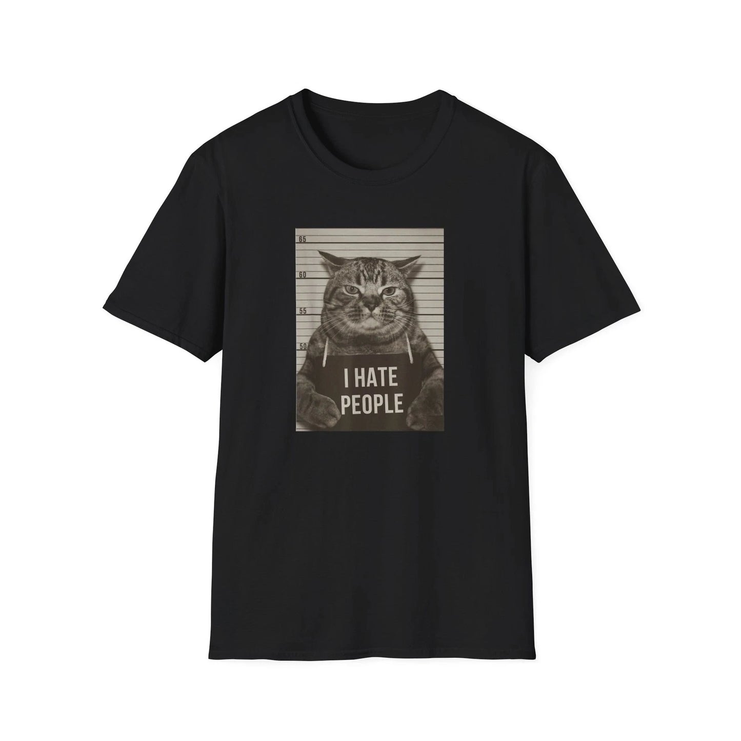 Mens Funny T Shirts I Hate People Cat T-Shirt Mugshot Sarcastic Graphic Novelty