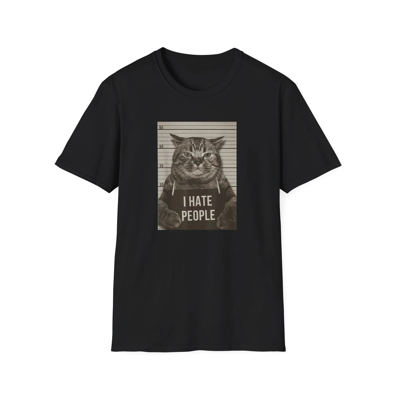 Mens Funny T Shirts I Hate People Cat Mugshot Sarcastic Graphic Novelty Tee
