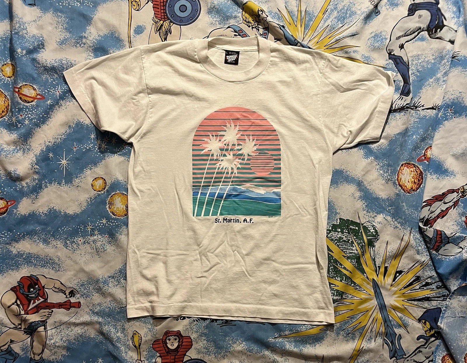 Vtg St Martin A.F Tropical Pop Art Tourist T-shirt 1987 Screen Stars Island USA