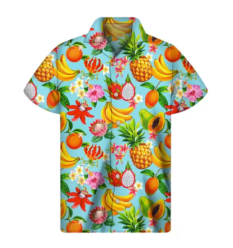 Mens Button Down Shirts Funny Fruit Printed Hawaiian Tops Novelty Ugly Gag Gifts