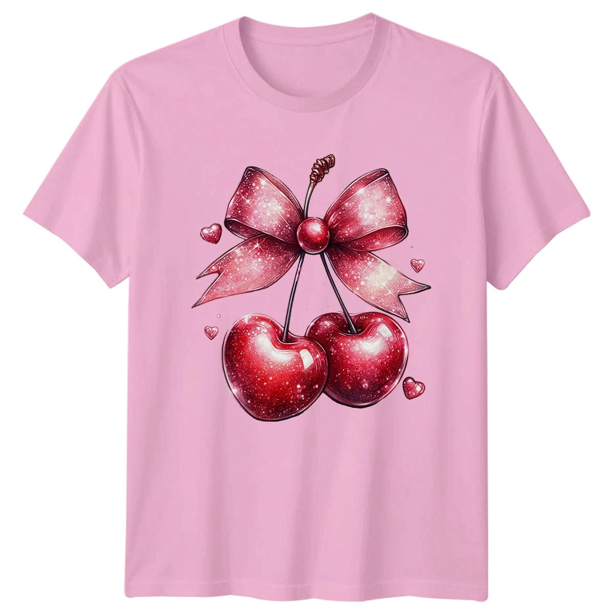 Sparkly Cherries And Glitter Bow Womens T-Shirt Cute Food Art Valentines