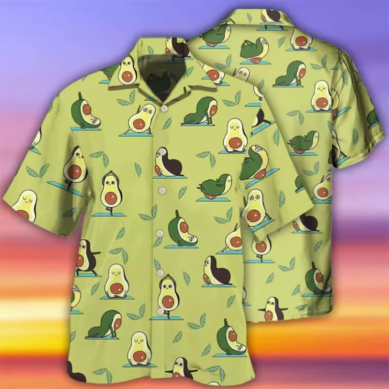 Mens Button Down Shirts Funny Avocado Fruit Printed Hawaiian Tops Novelty Ugly