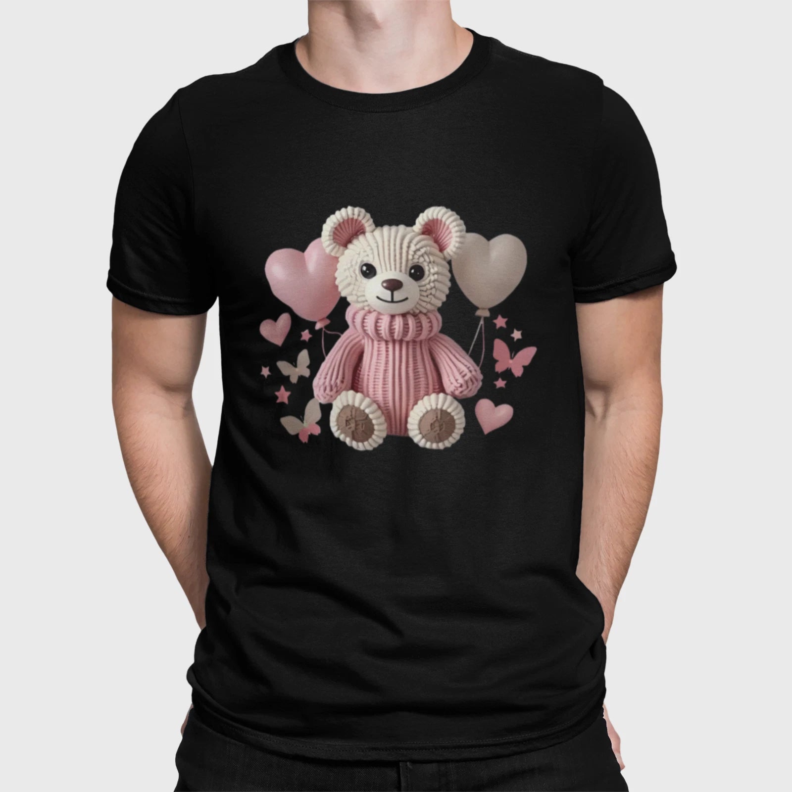 Cute Teddy Bear Shirt Pink Hearts Kawaii Bear Graphic Unisex Tee