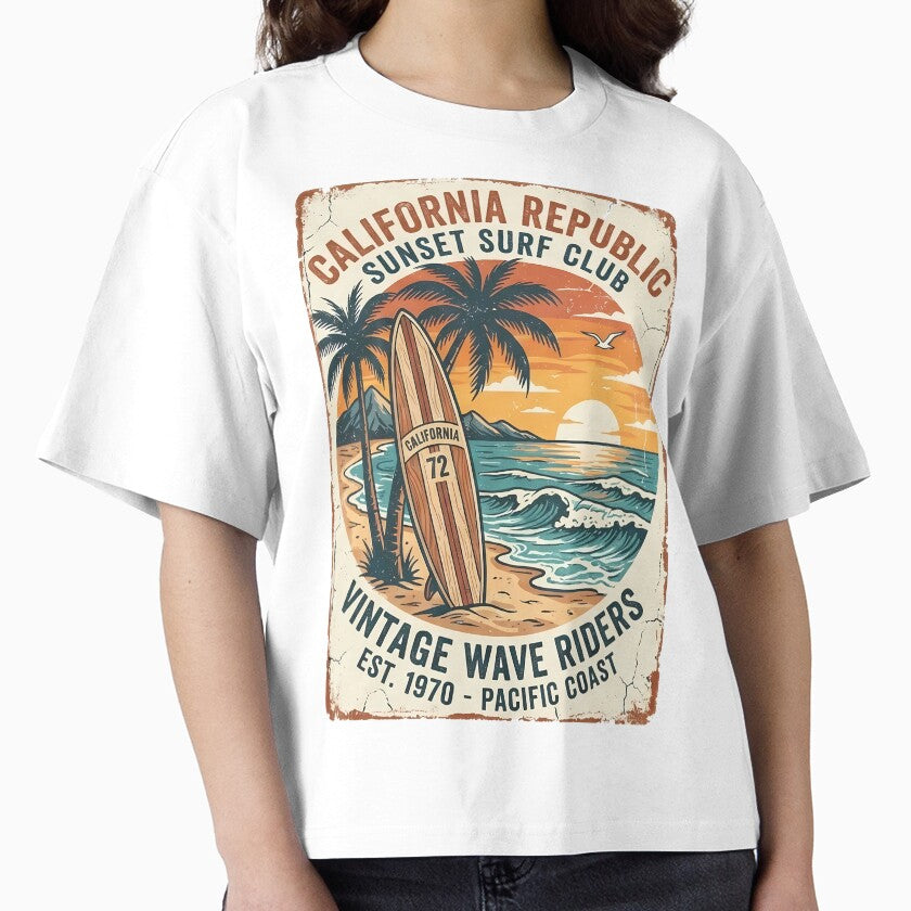 Vintage California Surf Club Retro Sunset T-Shirt Design by BCW