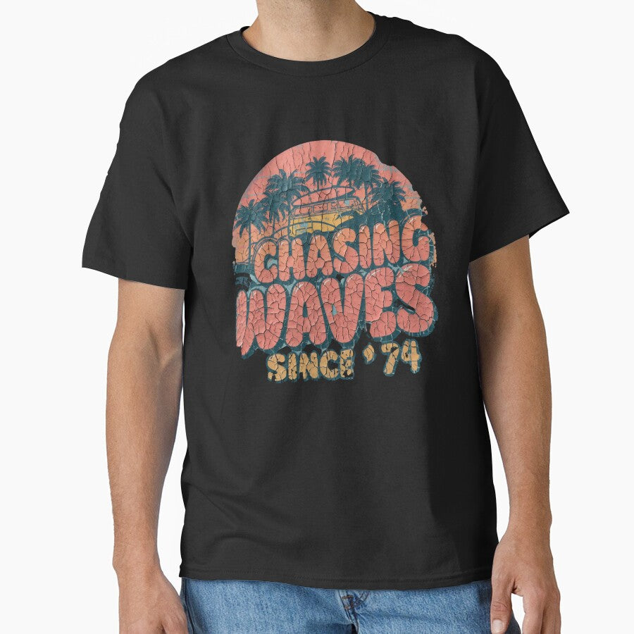 Chasing Waves Since 74 - Distressed Retro Surf Sunset & Camper Van by Melian Vintage