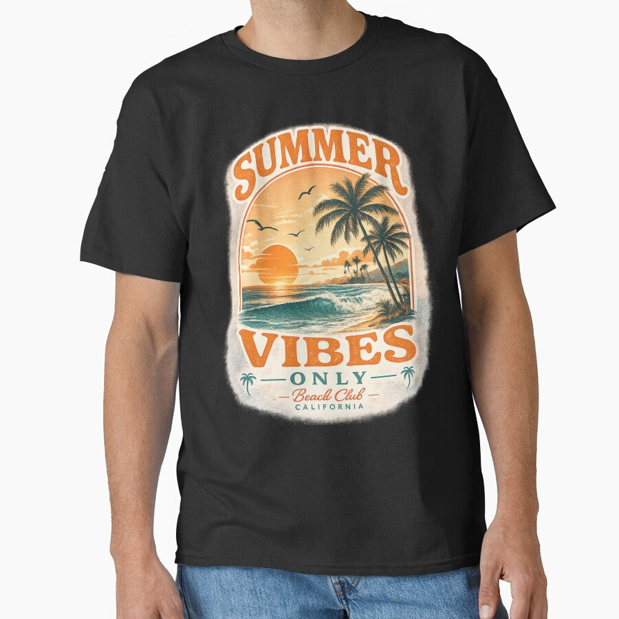 Vintage Summer Vibes Only Sunset Beach California Retro Palm Tree Aesthetic by MartBook