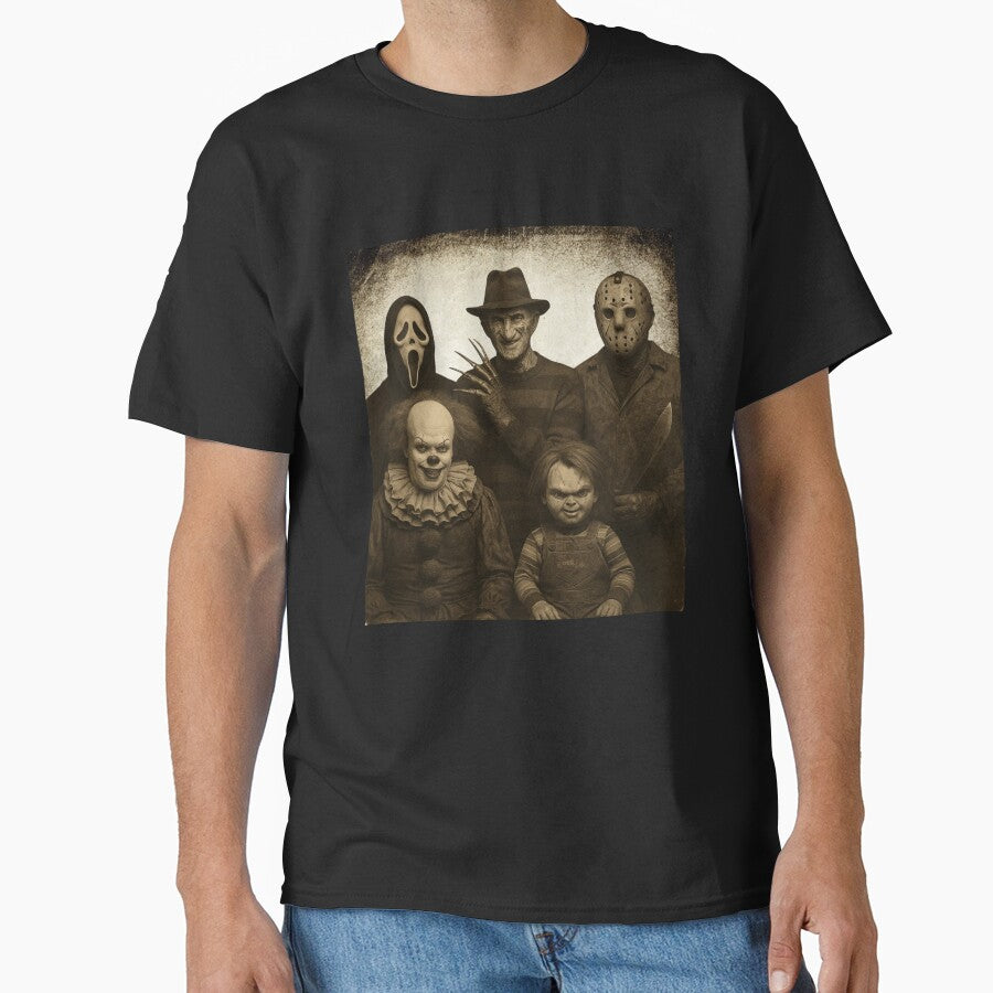 Vintage Horror Villains Portrait – Ghostface, Freddy, Jason, Pennywise & Chucky by Oops I'm Expressive