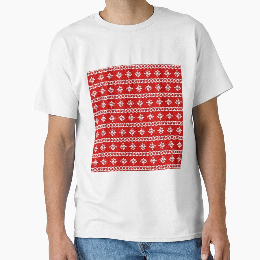 Red and White Knitted Christmas Pattern by Rokay Arts
