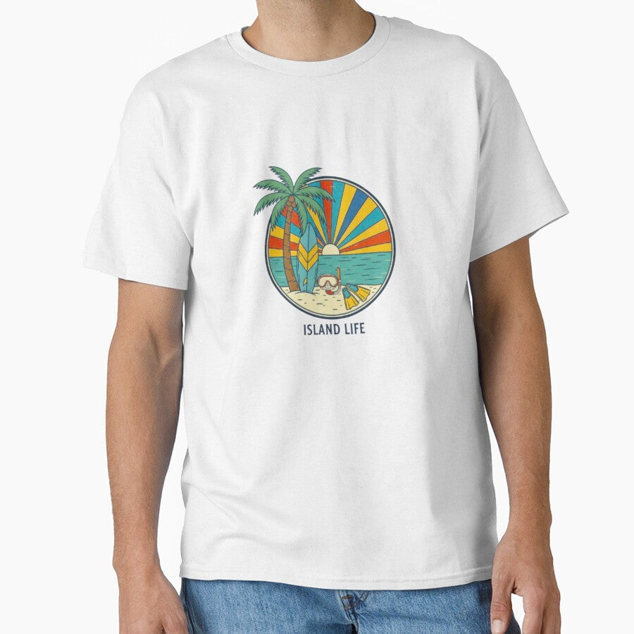Retro Sunset T-Shirt, Vintage Palm Tree Island Life Tee, Summer Vacation Shirt, Beach Lover Gift, Coastal Aesthetic Surf Club by Bluflipper