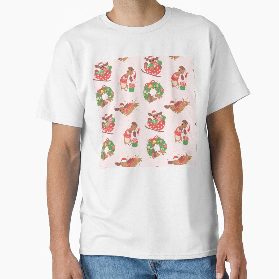Christmas Dachshund Pattern — Cute Sausage Dog in Pink & Red Holiday Design by LuckyStarShop7