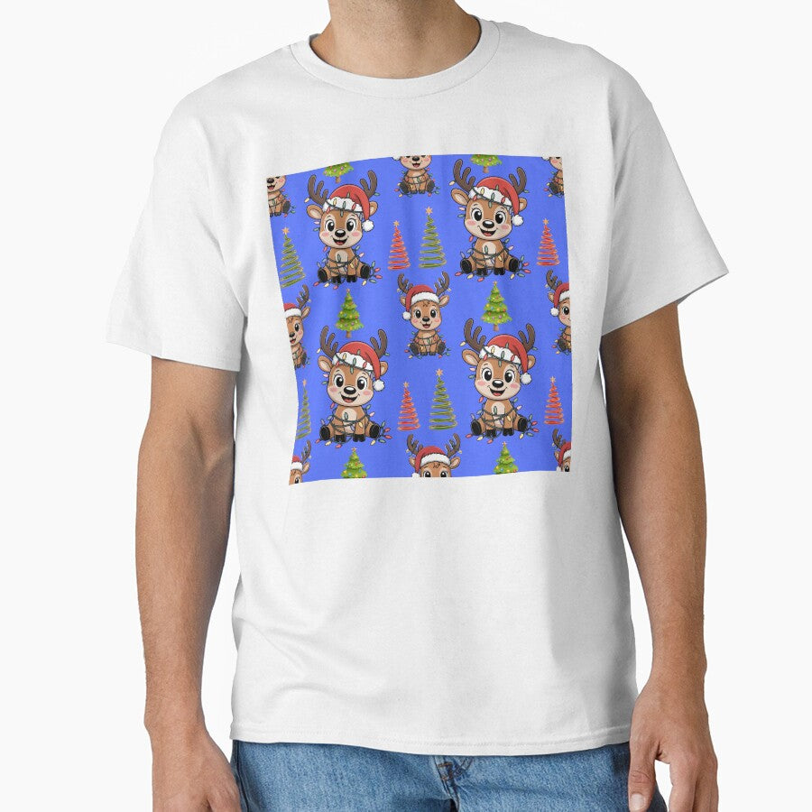 Cute Cartoon Reindeer Christmas Lights Pattern by Grang Art Artistic Designs