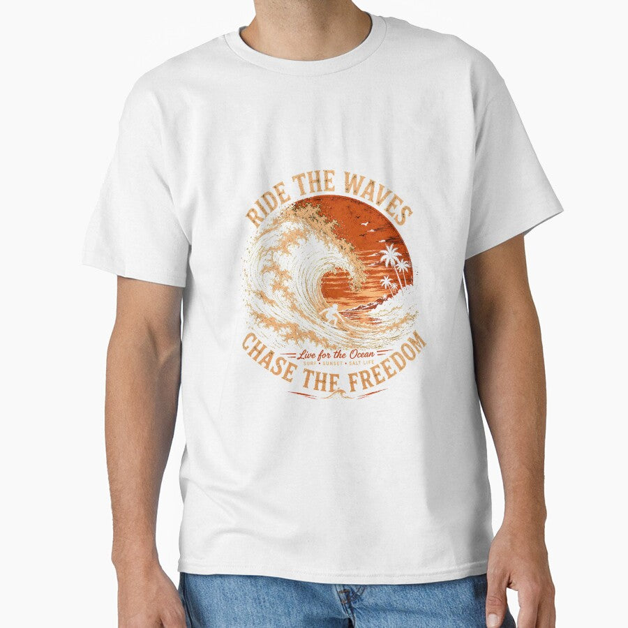 Ride The Waves Chase The Freedom Vintage Surf Sunset T-Shirt by saamessart