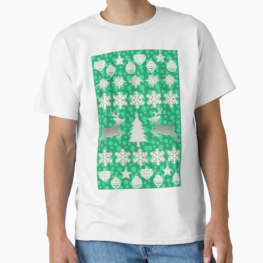 Green Christmas Reindeer & Snowflake Seamless Pattern by HopeAndHustle