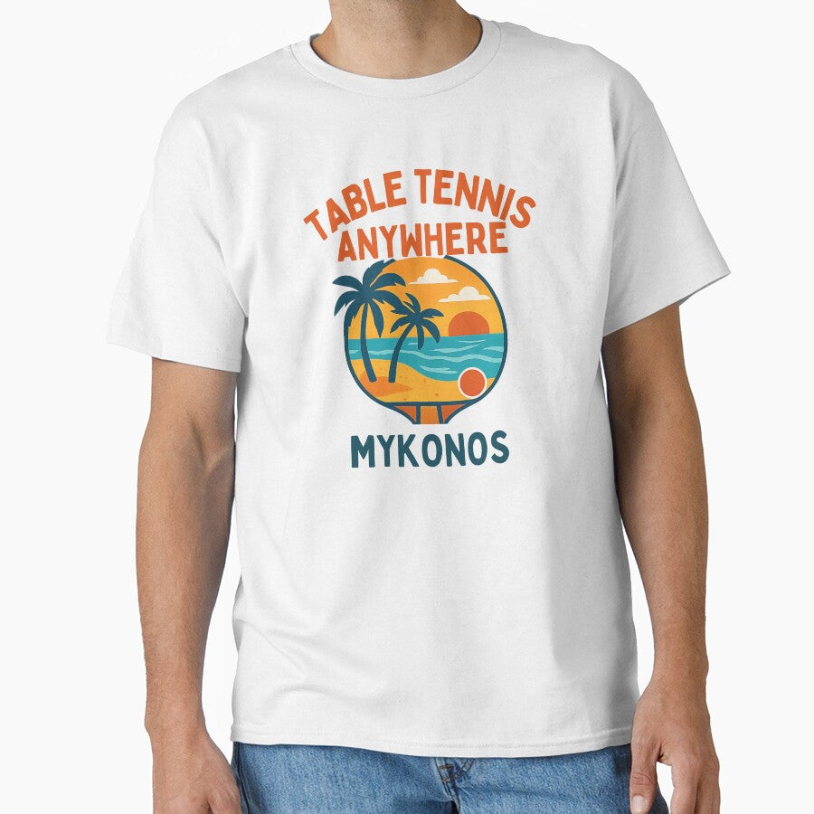 Mykonos Table Tennis Anywhere – Tropical Beach Ping Pong T-Shirt by OhMyPingCo