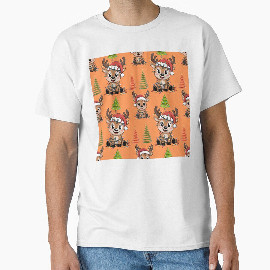 Adorable Reindeer Wrapped in Christmas Lights Pattern by Grang Art Artistic Designs