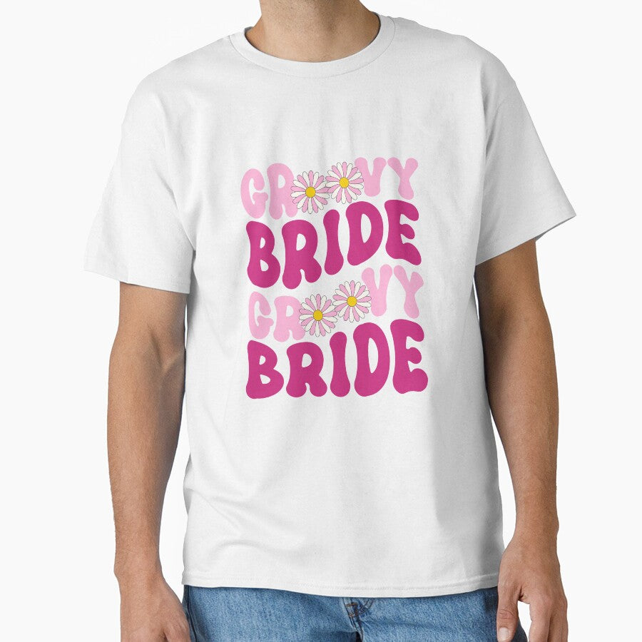 Retro Groovy 60s 70s Bride Bachelorette Party Matching Bridesmaid Vintage T-Shirt by AUAINO