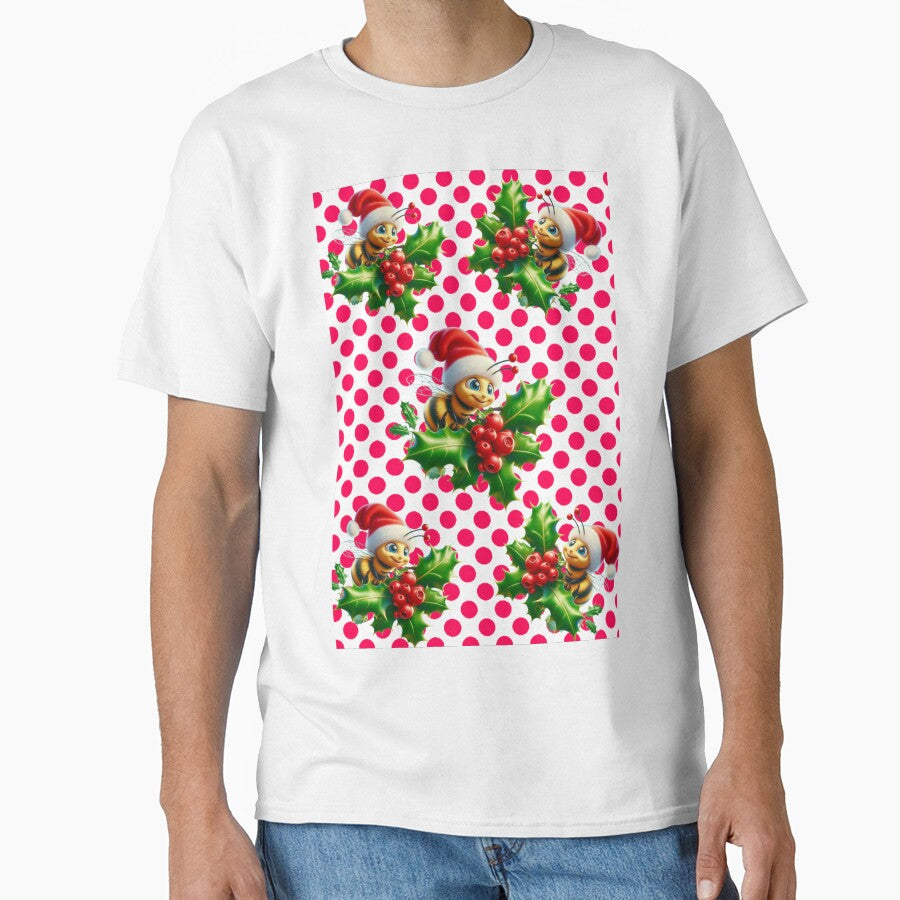 Cute Christmas Bee Seamless Pattern with Santa Hat and Holly by HopeAndHustle
