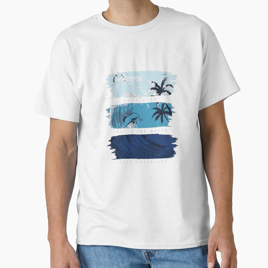 Vintage California Surf Club Graphic with Blue Brushstroke Waves by PACS0011