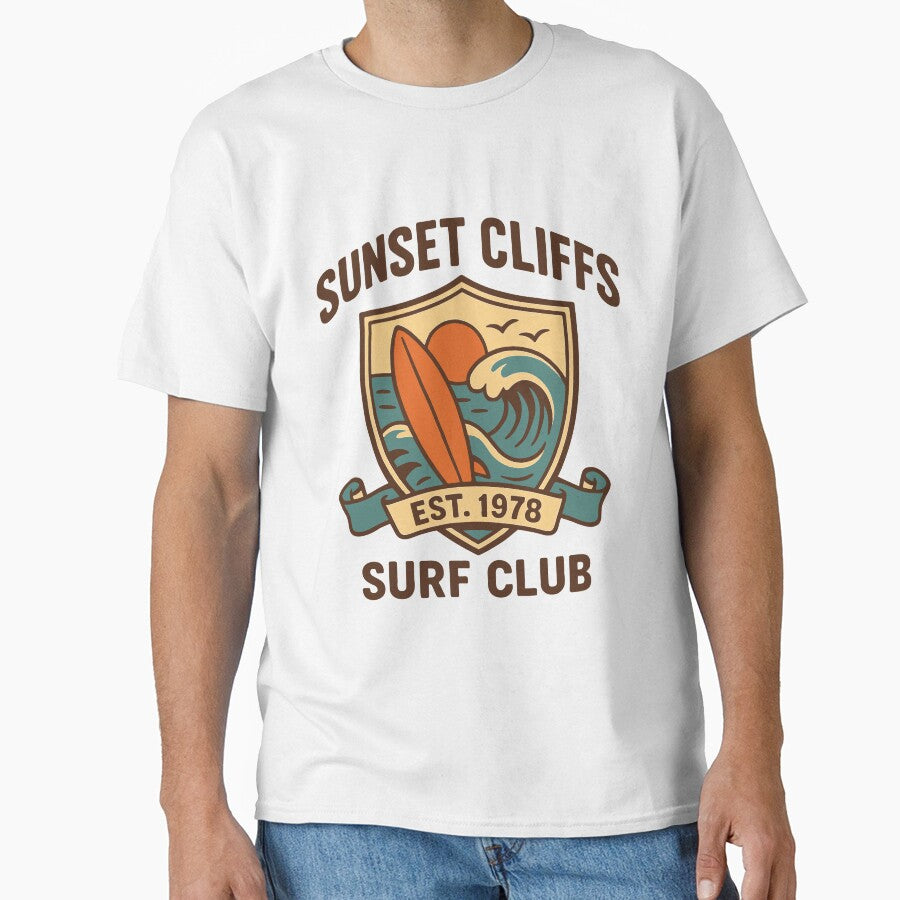 Sunset Cliffs Surf Club - Retro 70s Beach Badge by Teeseas Wave