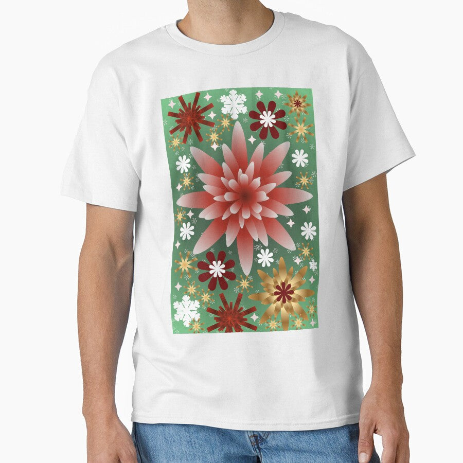 Red Gold Holiday Floral Burst Artwork for Christmas Gifts by HopeAndHustle