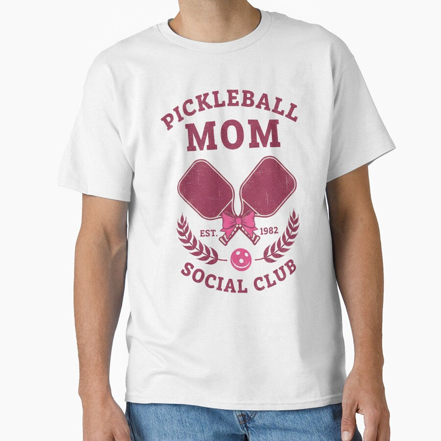 Pink Pickleball Mom Social Club 1982 with Paddles and Bow by InkRebelprint