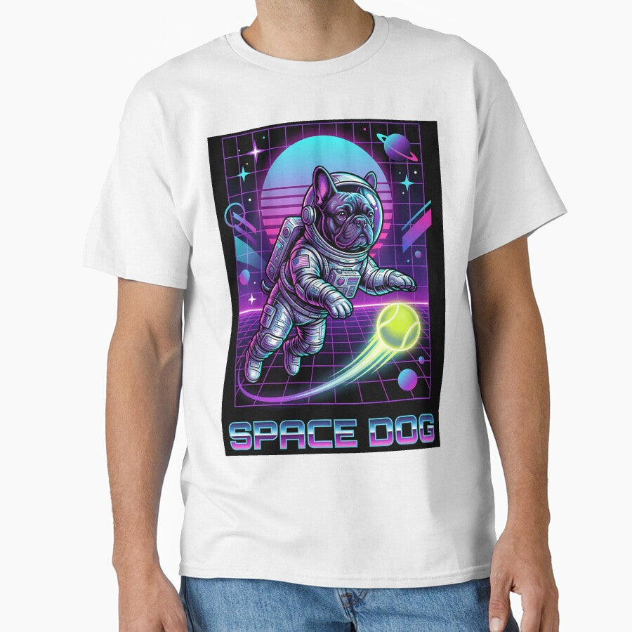 Space Dog French Bulldog - Retro 80s Synthwave Astronaut by LIGHT-CANVAS