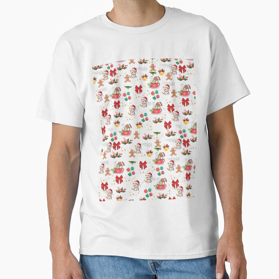 Festive Christmas Kittens and Gingerbread Seamless Pattern by astersgraphics